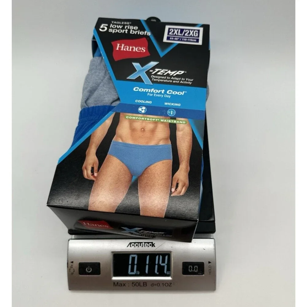 5pk Hanes X-Temp Comfort Cool Low Rise Sport Brief Tagless Mens Size 2XL 44-46